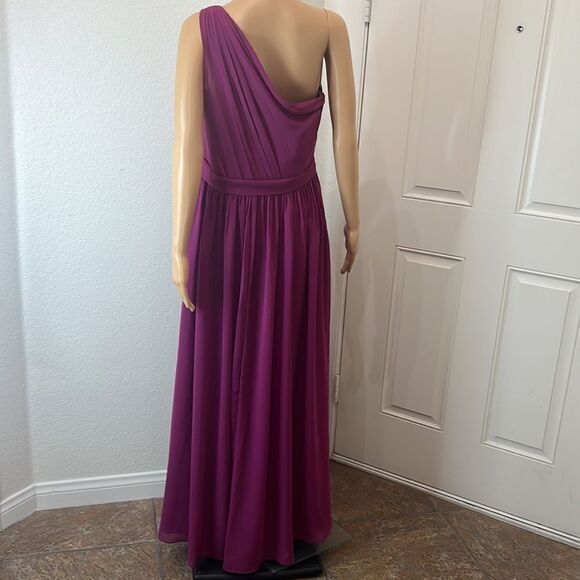 JJ’S House Dress One Shoulder Sheer Lined Magenta Purple Formal Maxi Lined - Picture 6 of 15
